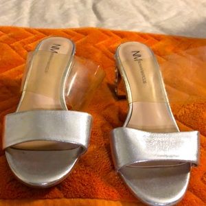 Silver n plastic mosaic heel sandals